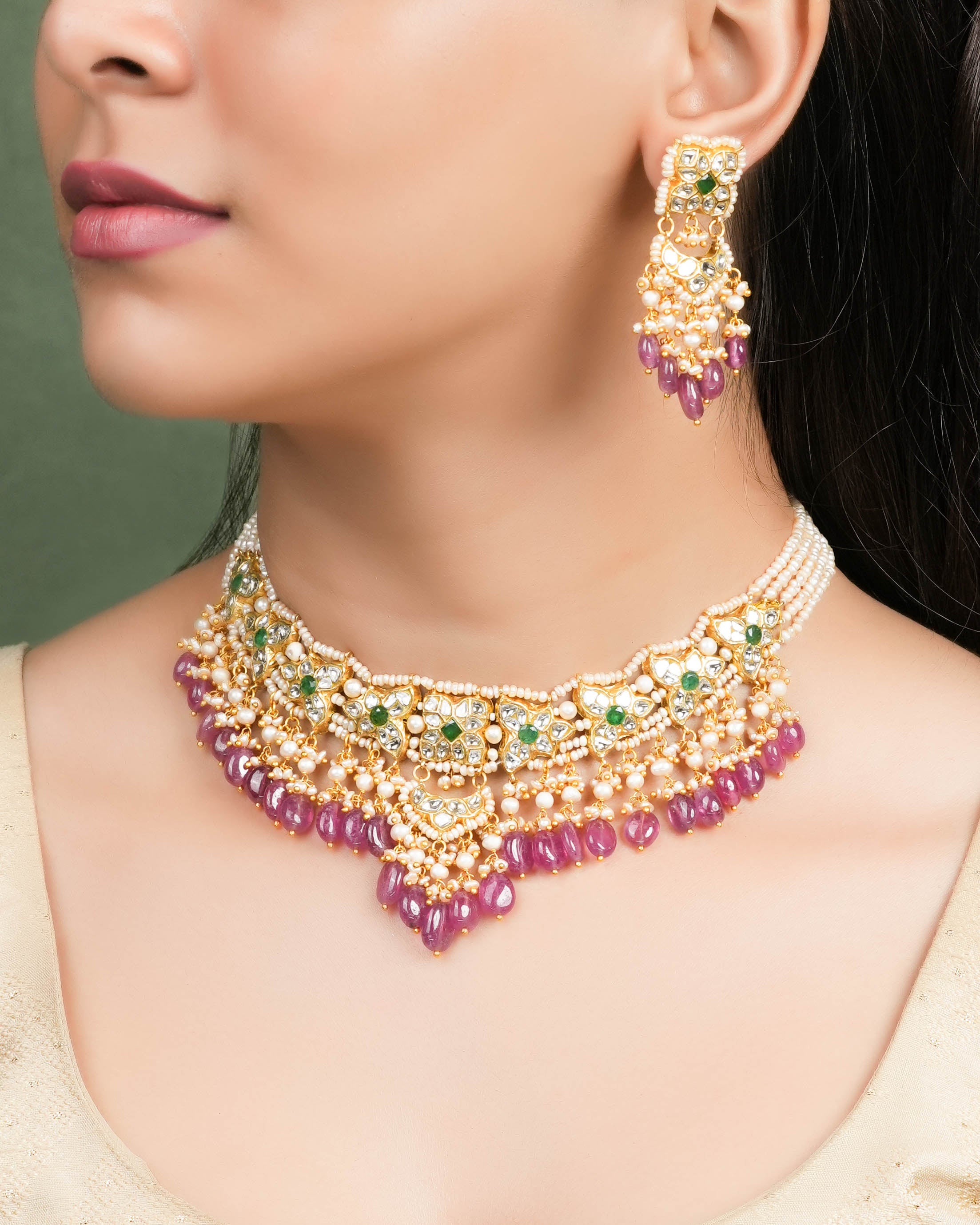 Mira Necklace And Aradhna Chandbalis Polki Set