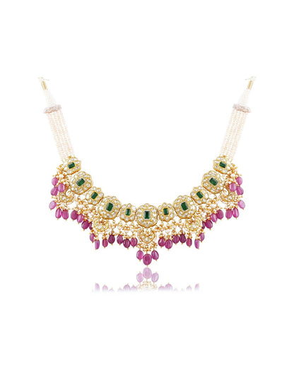 Anuja Necklace And Vidya Long Earrings Polki Set