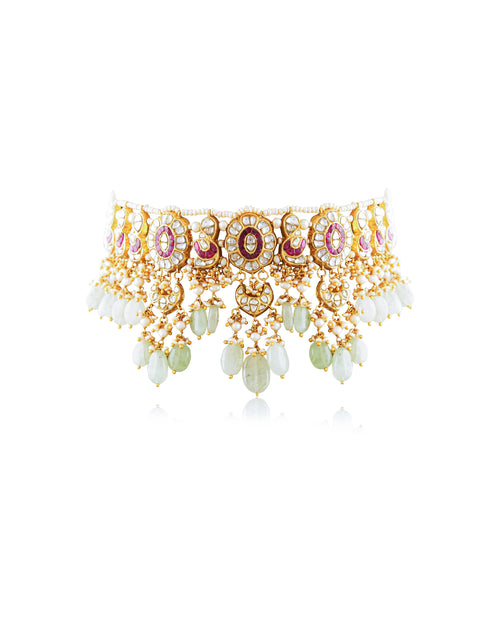 Zoe Choker And Jessica Long Earrings Polki Set