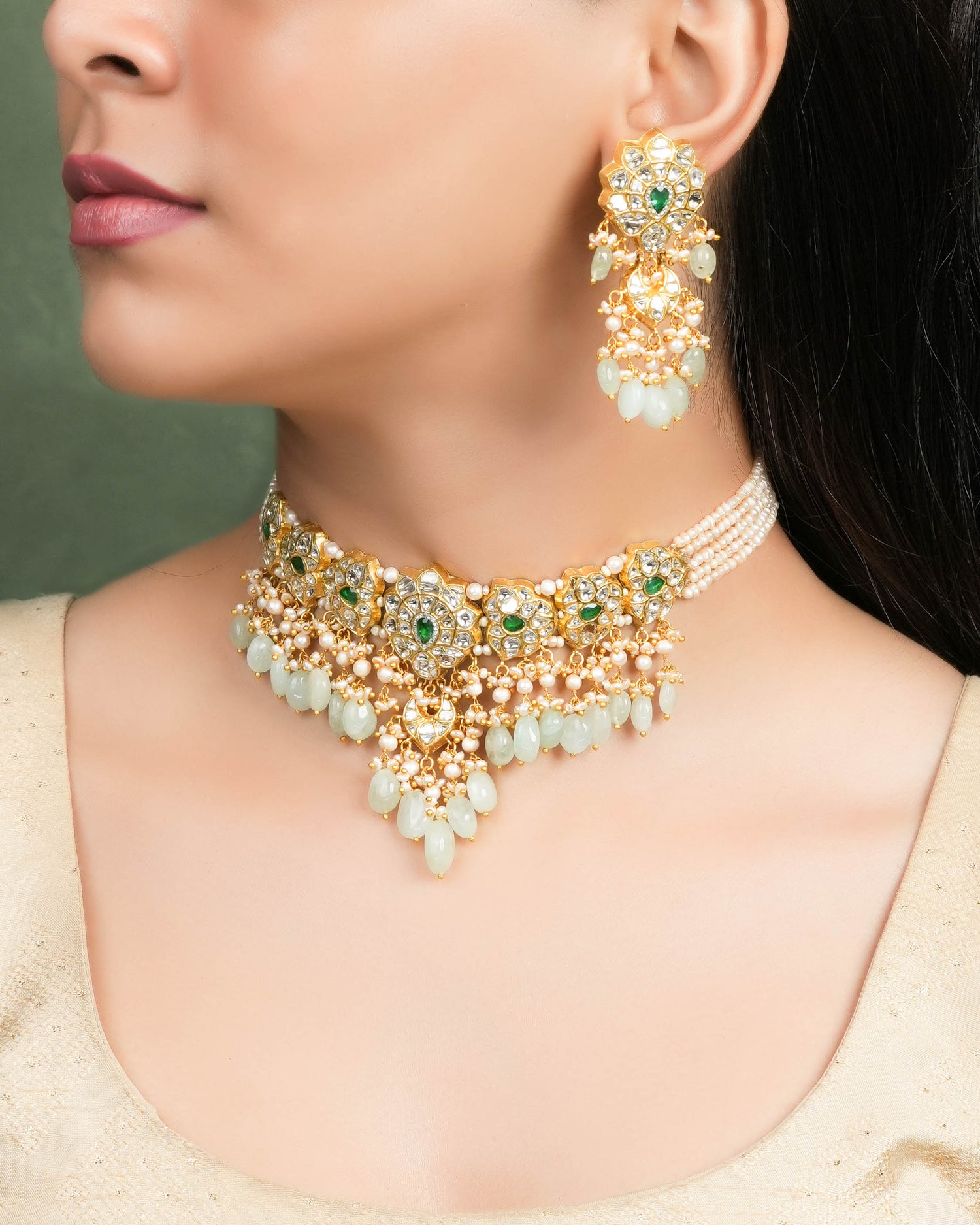 Anusha Choker And Parinita Long Earrings Polki Set