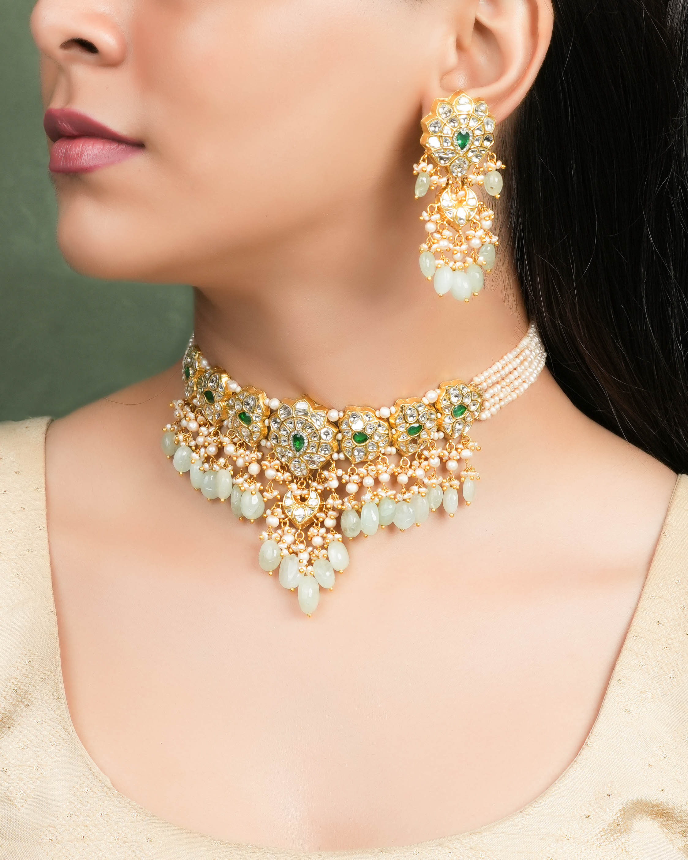 Anusha Choker And Parinita Long Earrings Polki Set