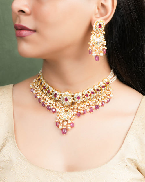 Akriti Necklace And Ritika Chandbalis Polki Set