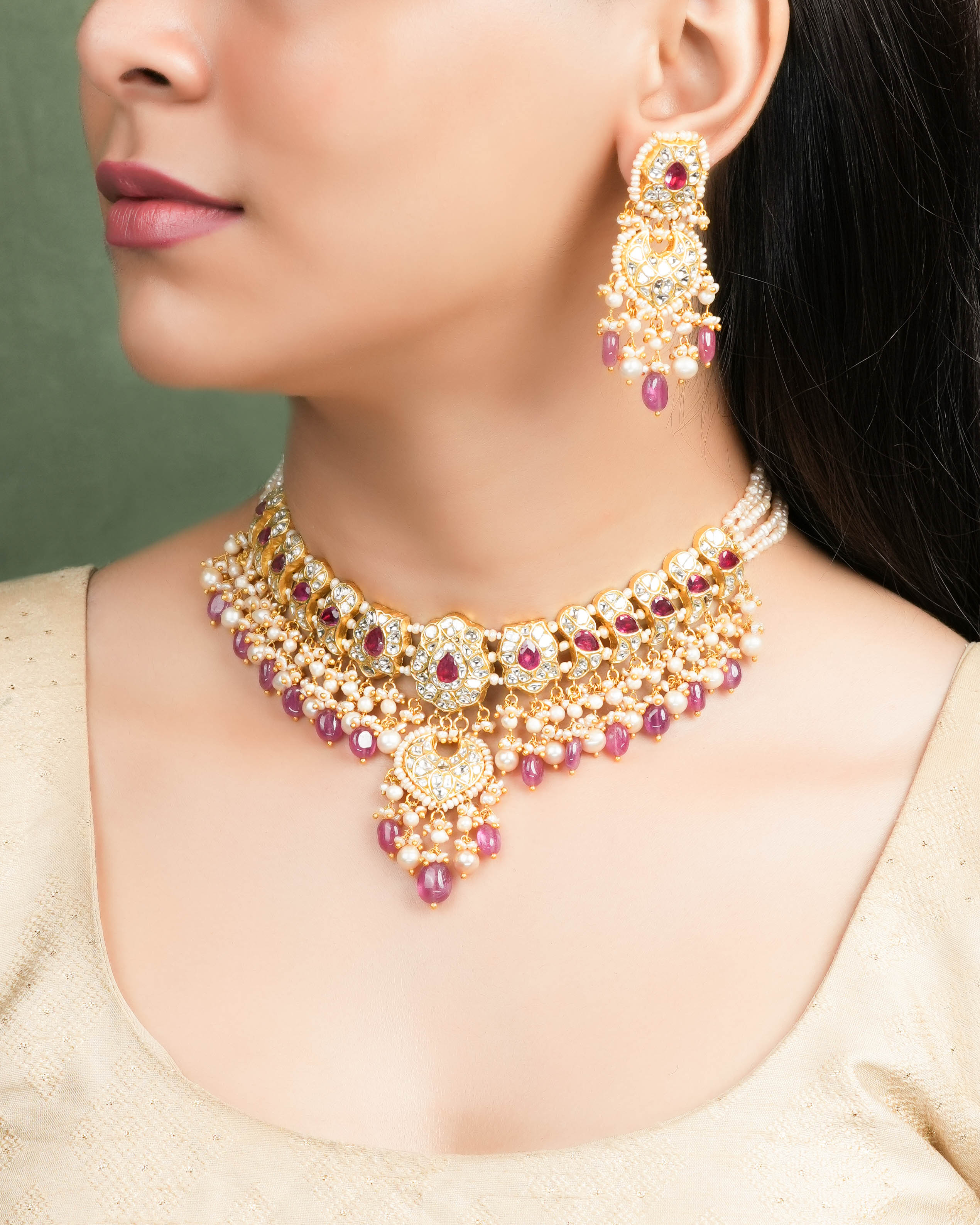 Akriti Necklace And Ritika Chandbalis Polki Set