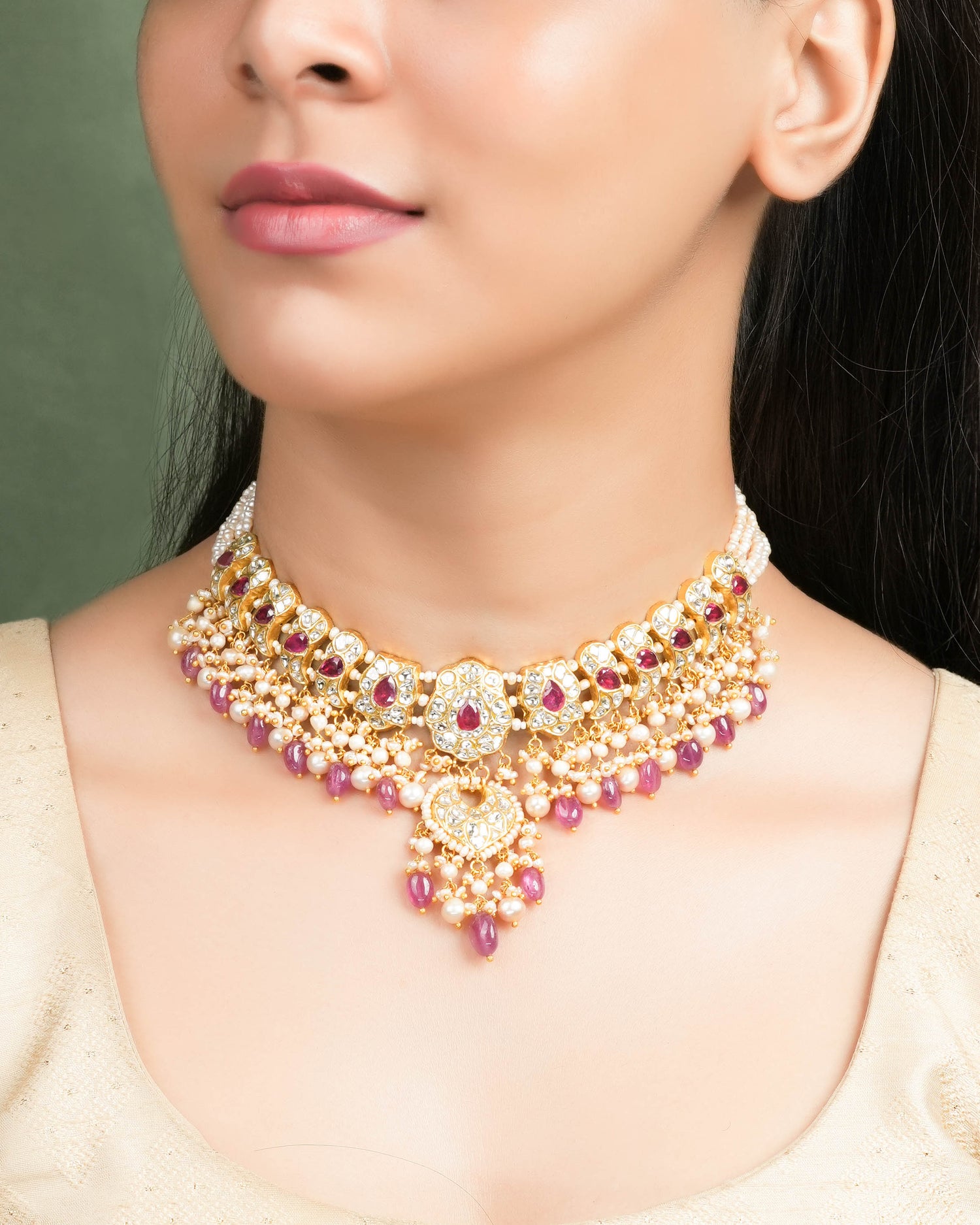 Akriti Necklace And Ritika Chandbalis Polki Set