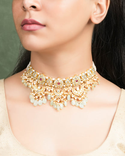 Janit Choker And Sanjana Long Earrings Polki Set