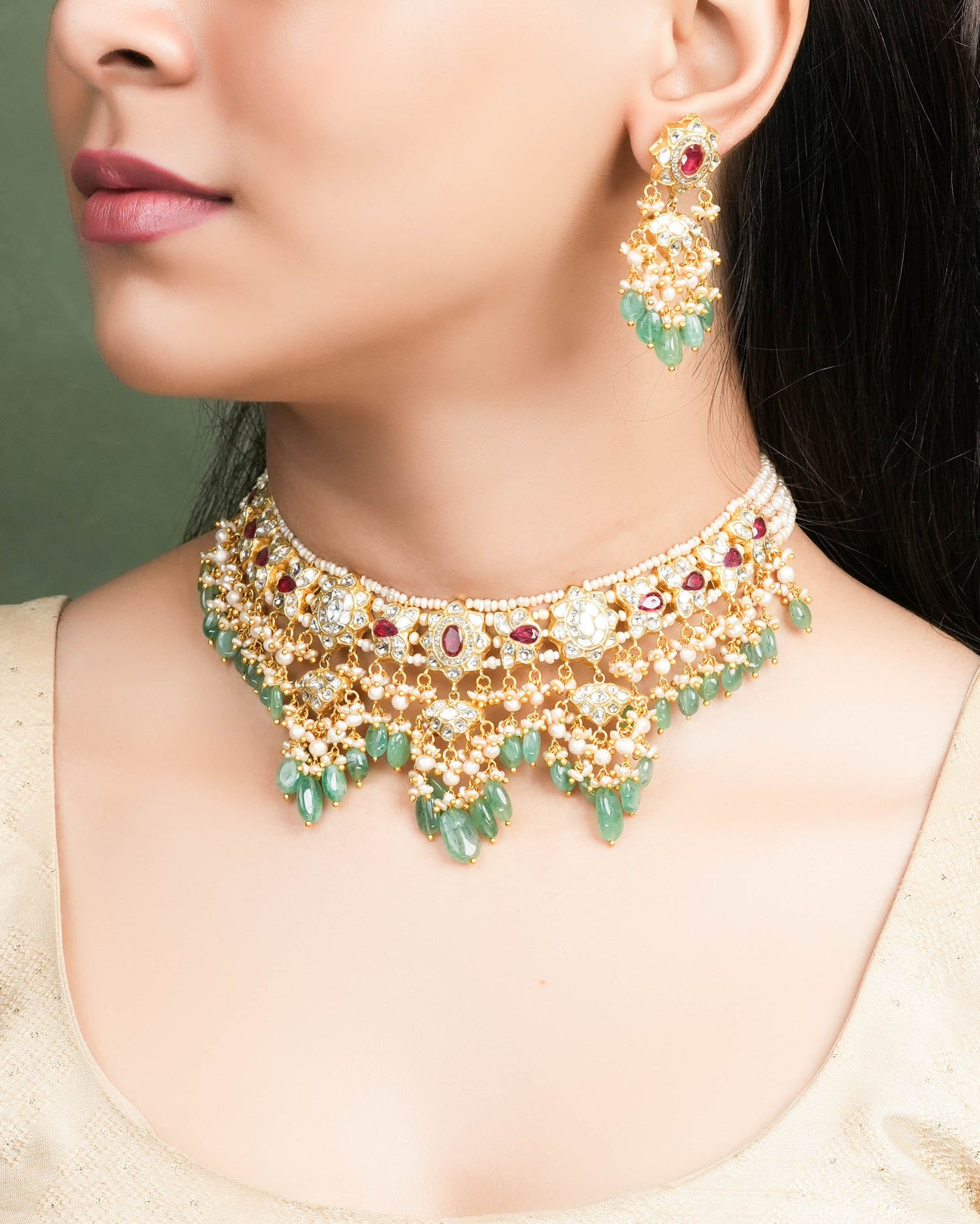 Mayuri Necklace And Vinaika Long Earrings Polki Set