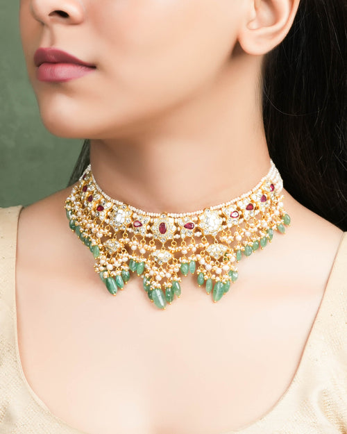 Mayuri Necklace And Vinaika Long Earrings Polki Set