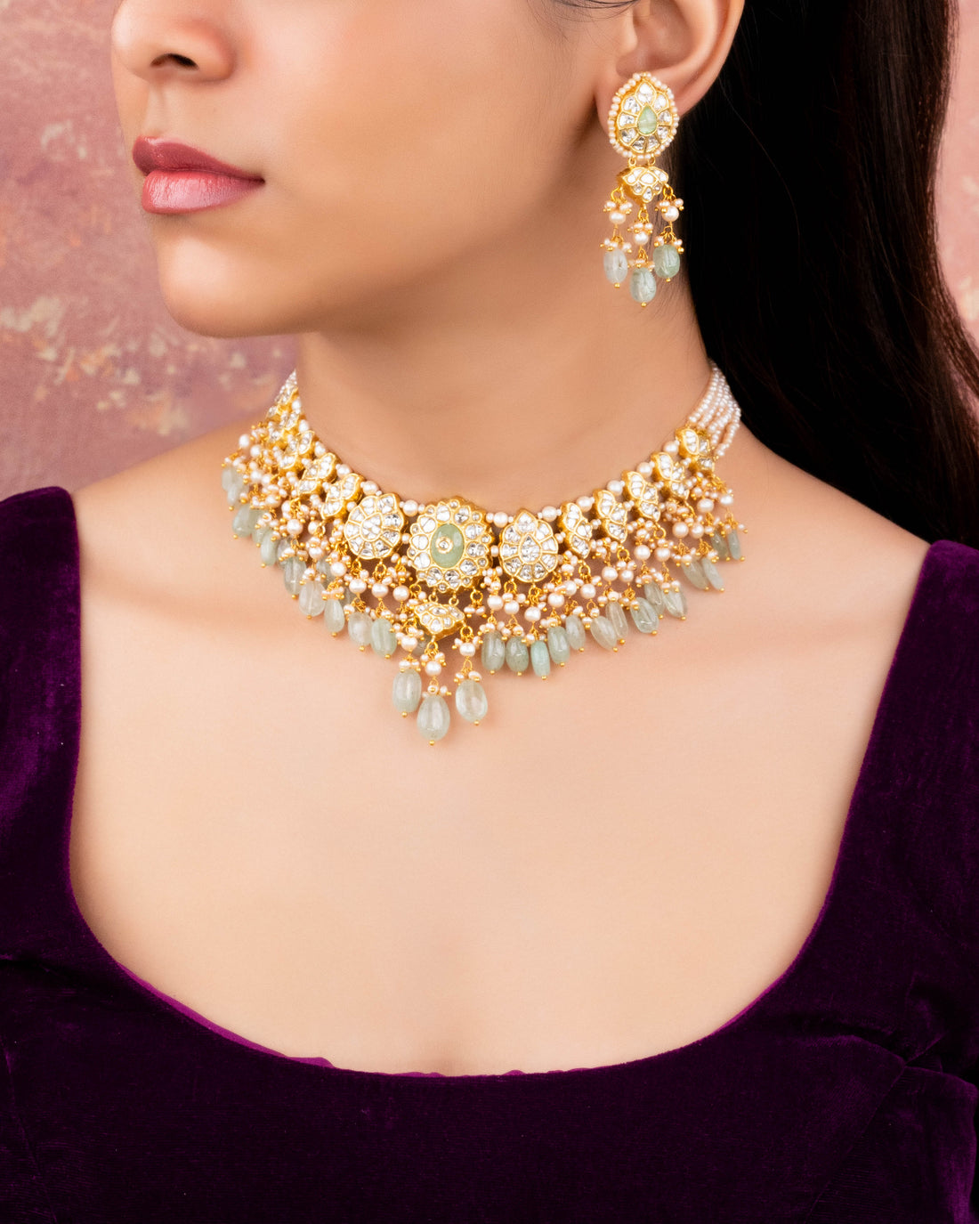 Vaidahi Necklace And Amaya Long Earrings Polki Set