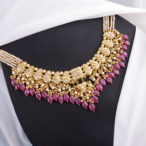 Kira Necklace And Dhruvi Long Earrings Polki Set