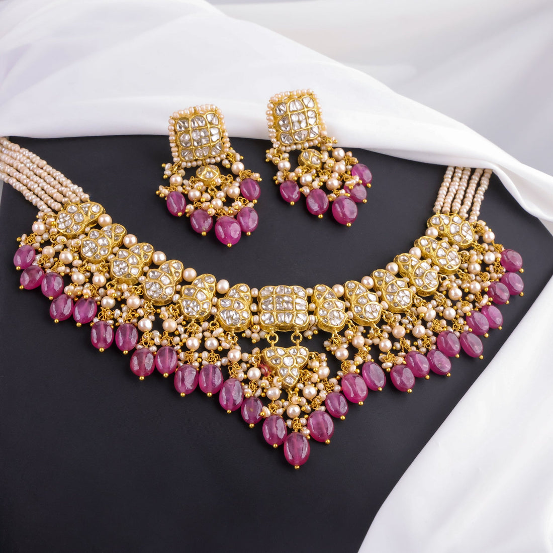 Kira Necklace And Dhruvi Long Earrings Polki Set