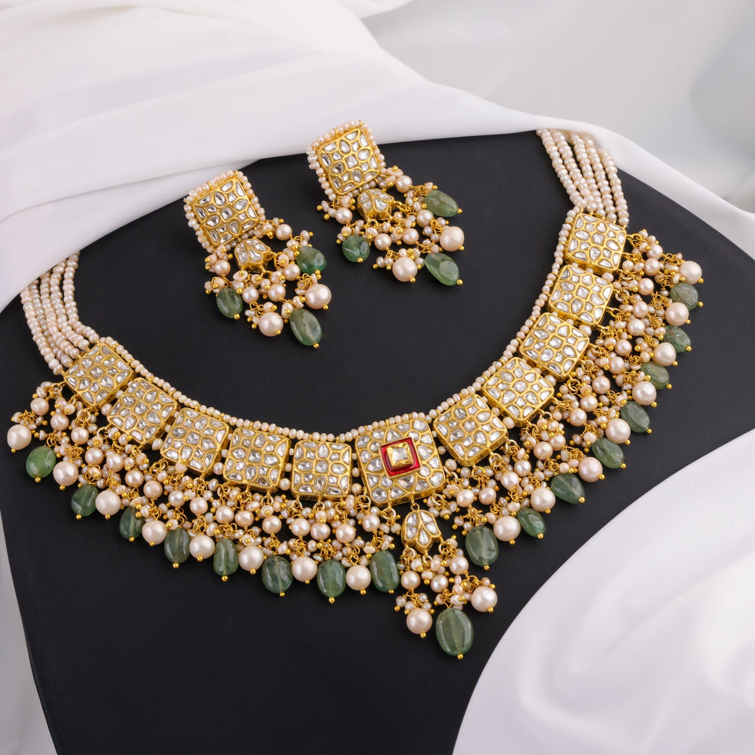 Nainshi Necklace And Hamsikha Long Earrings Polki Set