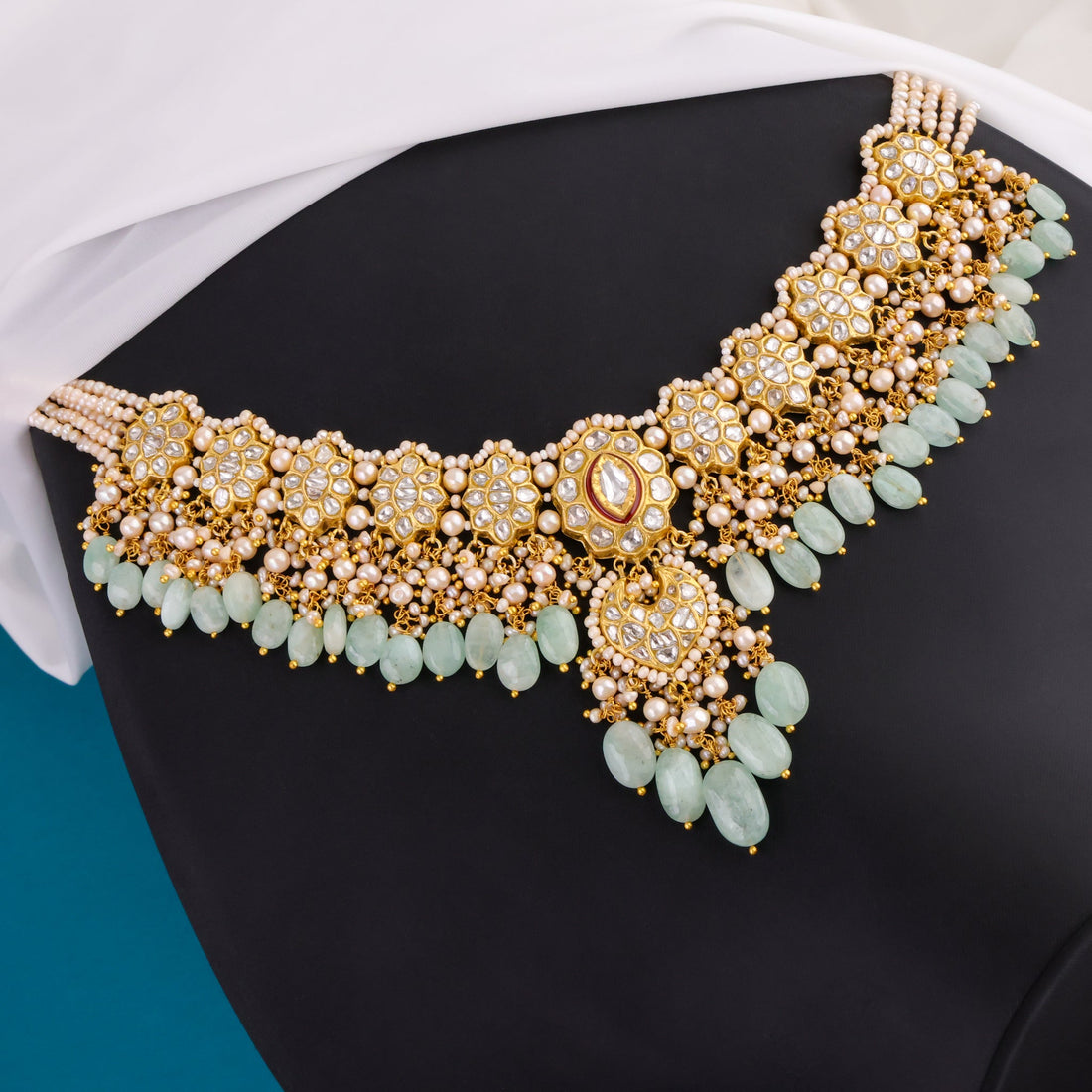 Malisha Necklace And Farjana Chandbalis Polki Set