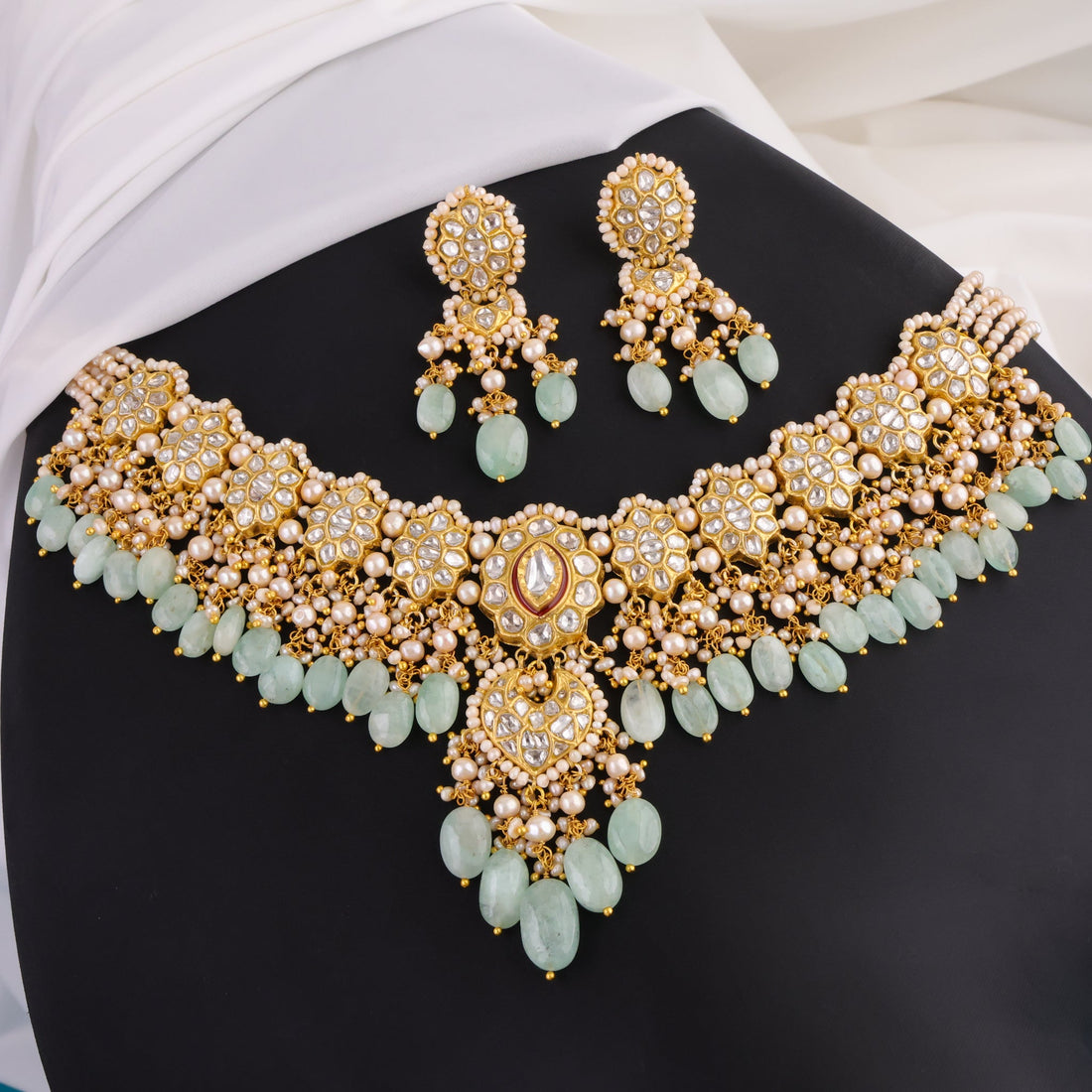 Malisha Necklace And Farjana Chandbalis Polki Set