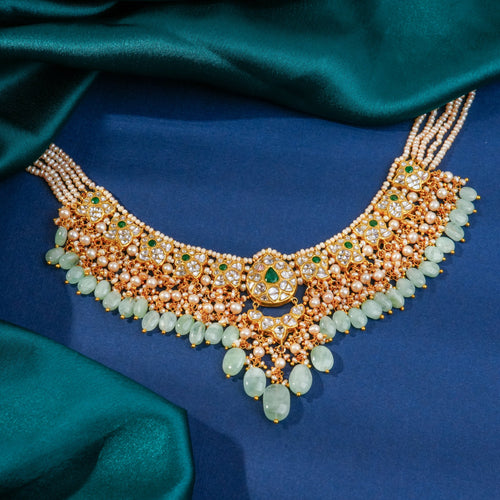 Maithri Necklace And Faisha Long Earrings Polki Set