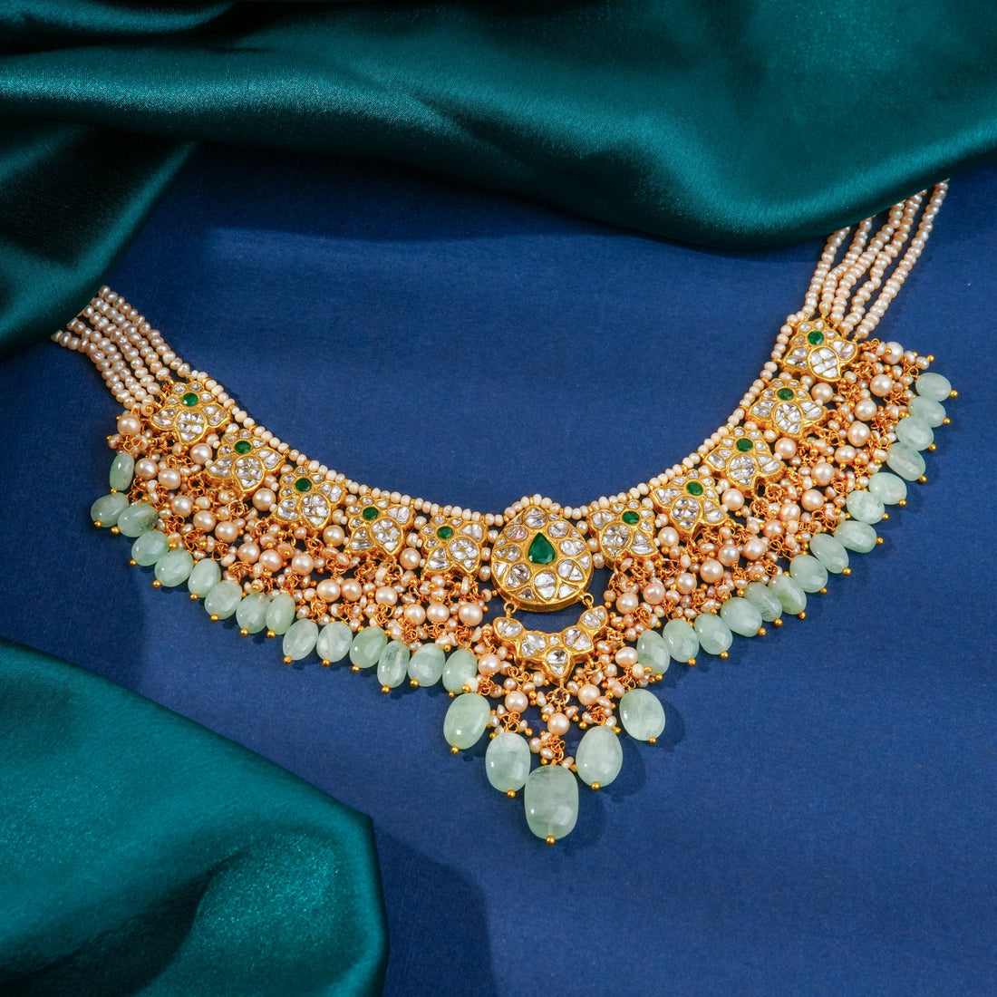 Maithri Necklace And Faisha Long Earrings Polki Set