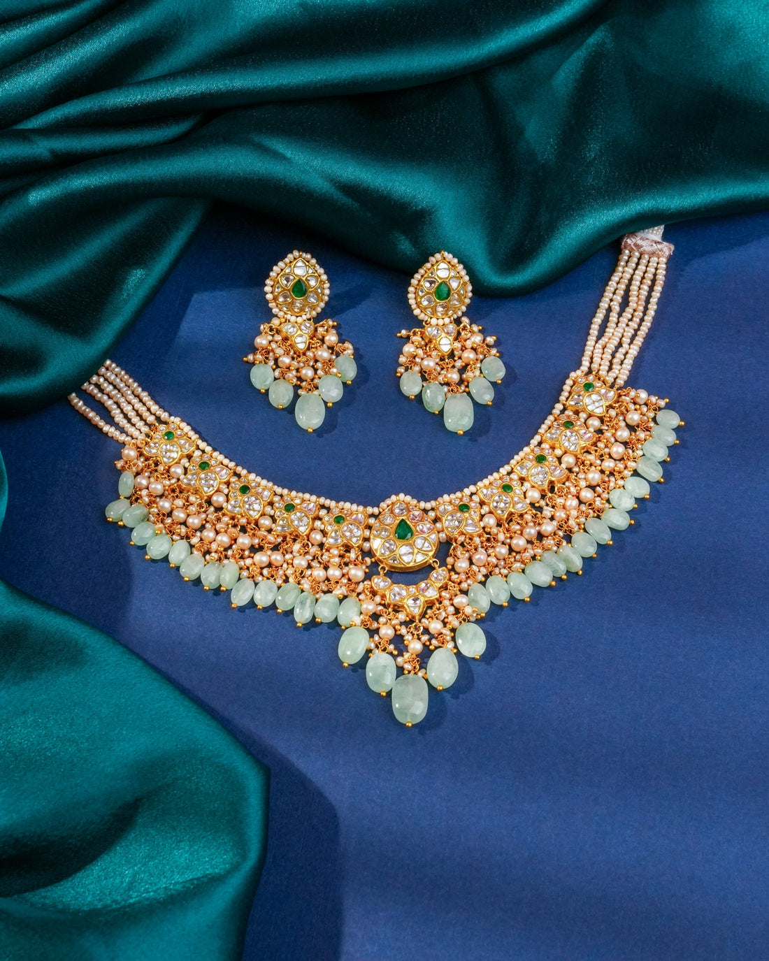 Maithri Necklace And Faisha Long Earrings Polki Set