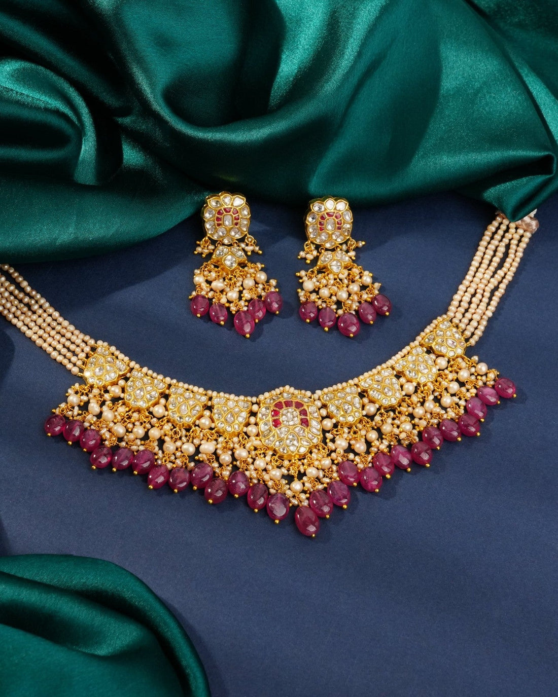 Kirti Necklace And Eakta Long Earrings Polki Set