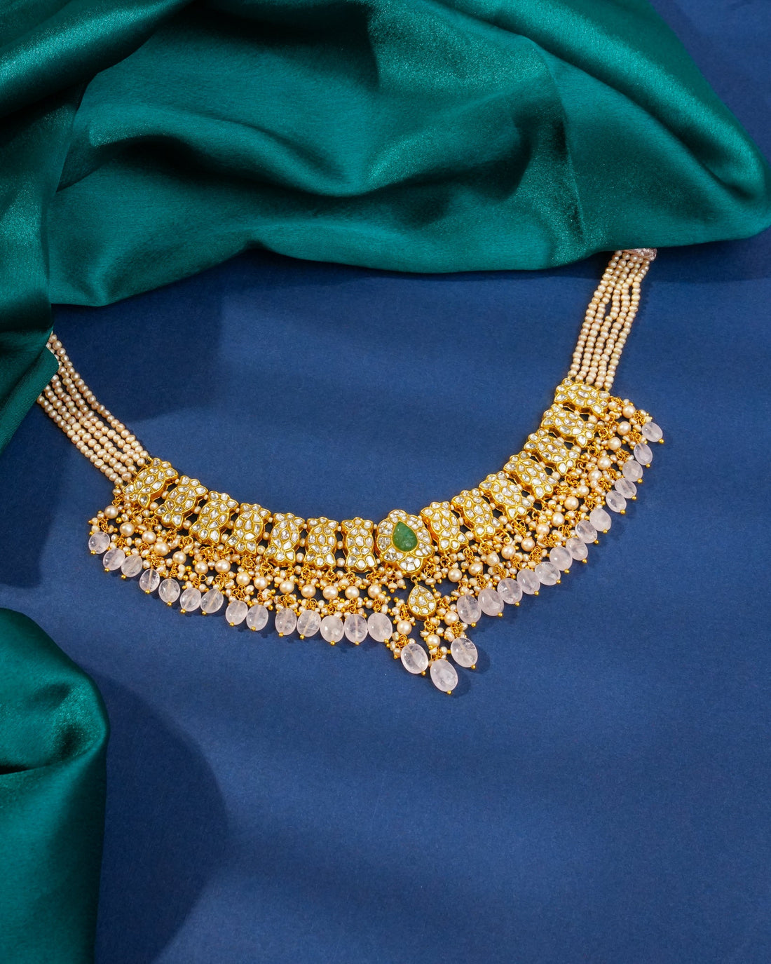 Karunya Necklace And Dipali Long Earrings Polki Set