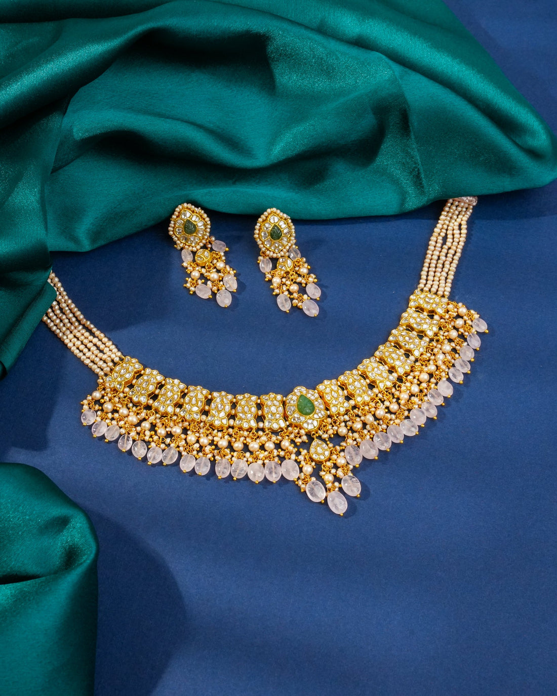 Karunya Necklace And Dipali Long Earrings Polki Set