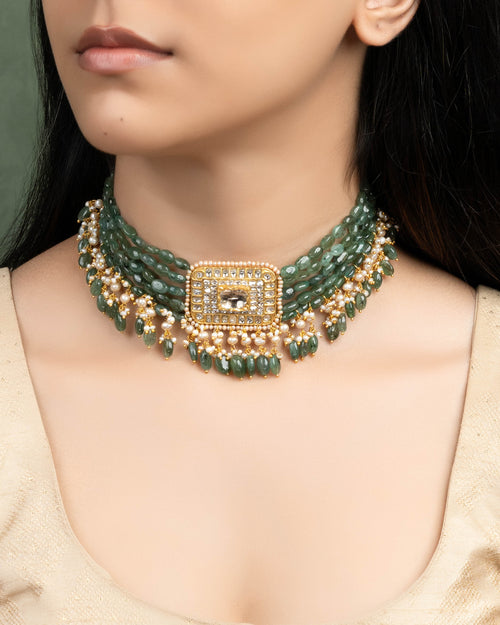 Nikita Bead Pendant And Shabnam Bead Choker Polki Set