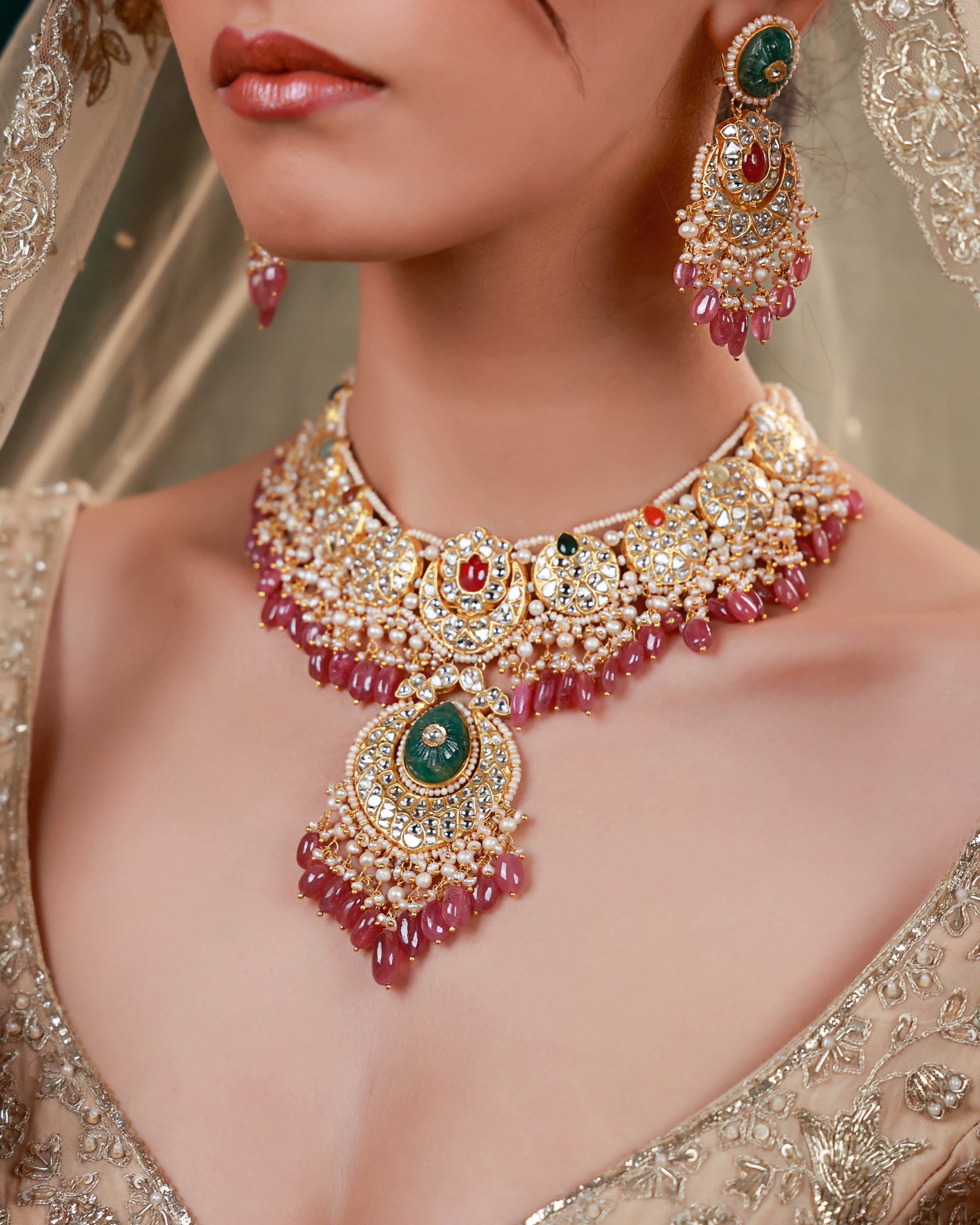 Manisha Necklace And Mira Chandbalis Polki Set