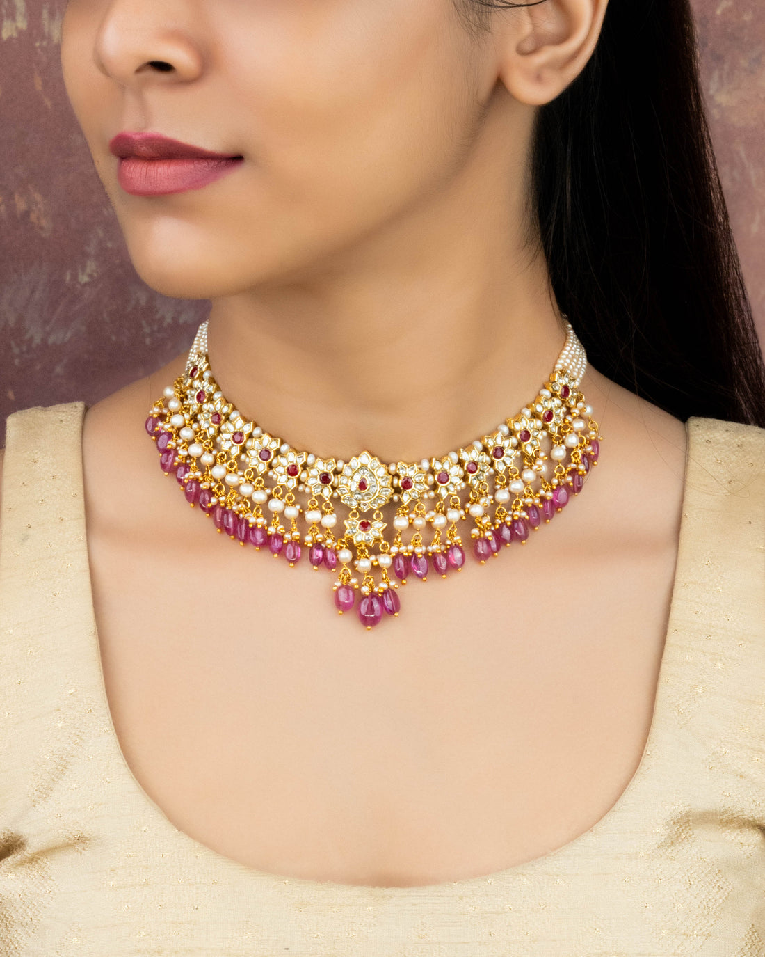 Shrin Choker And Heer Long Earrings Polki Set