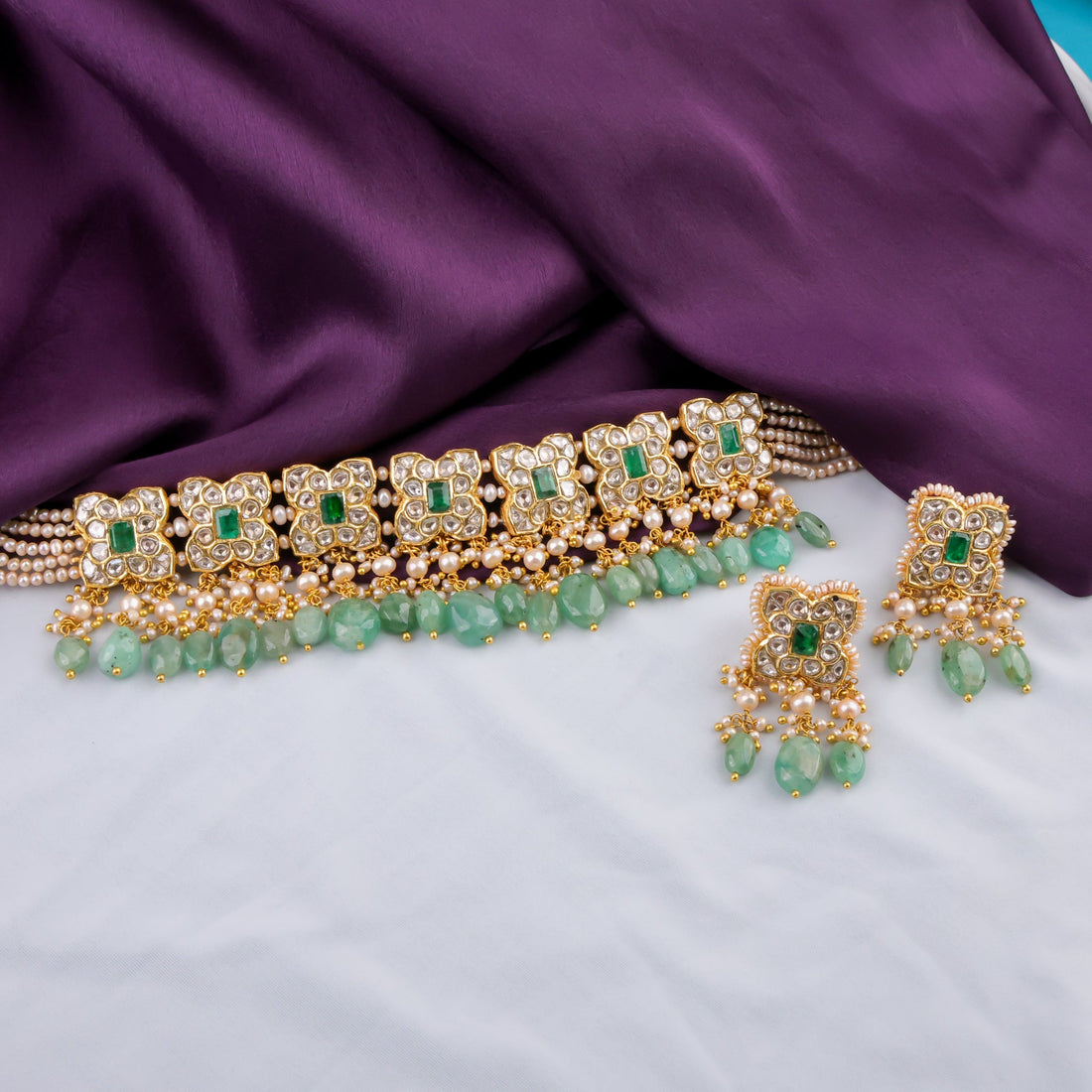 Parinita Choker And Karuna Tops Polki Set