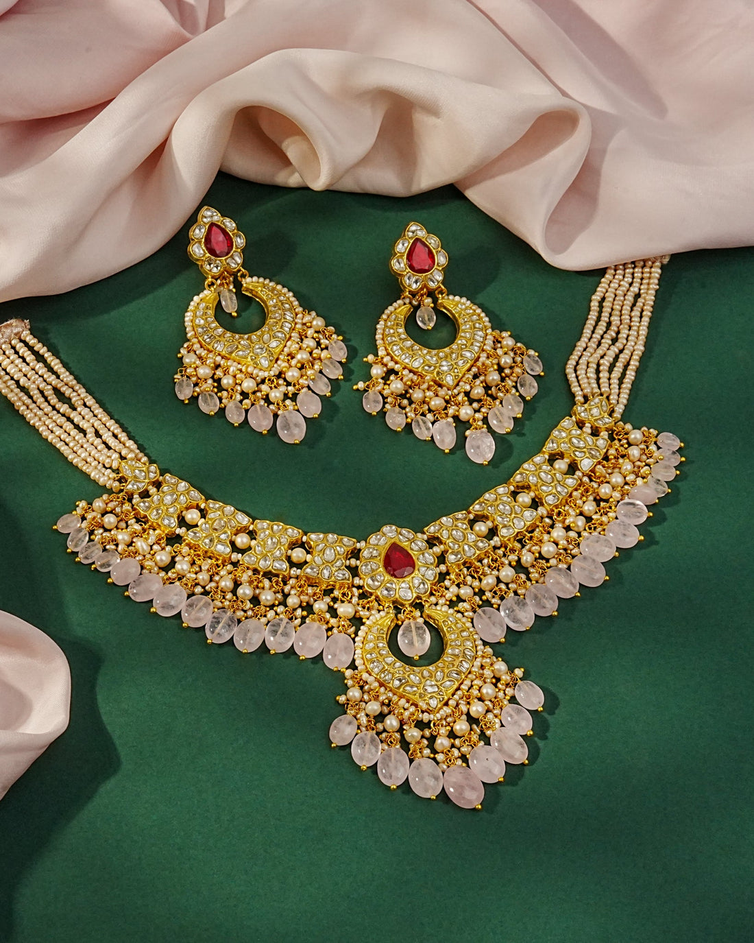 Zareen Necklace And Liza Chandbalis Polki Set