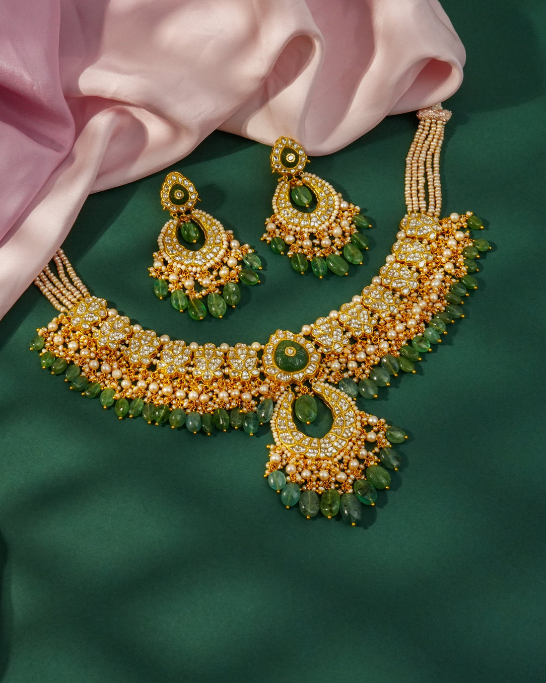 Asna Necklace And Krunali Chandbalis Polki Set