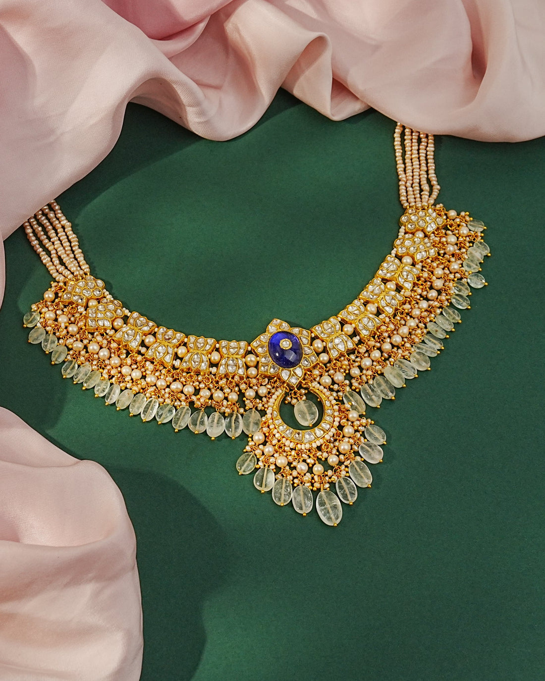 Yasha Necklace And Sakshi Chandbalis Polki Set