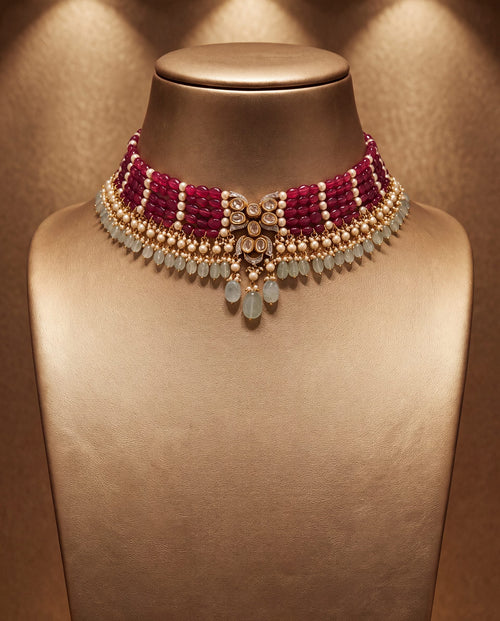 Vishaya Polki And Diamond Bead Choker