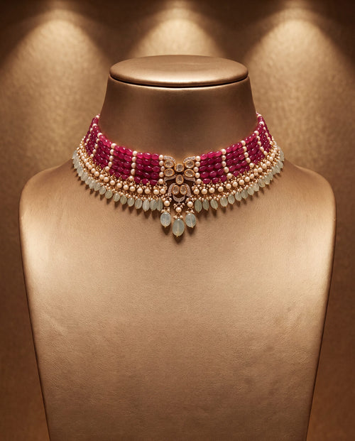 Vishaya Polki And Diamond Bead Choker