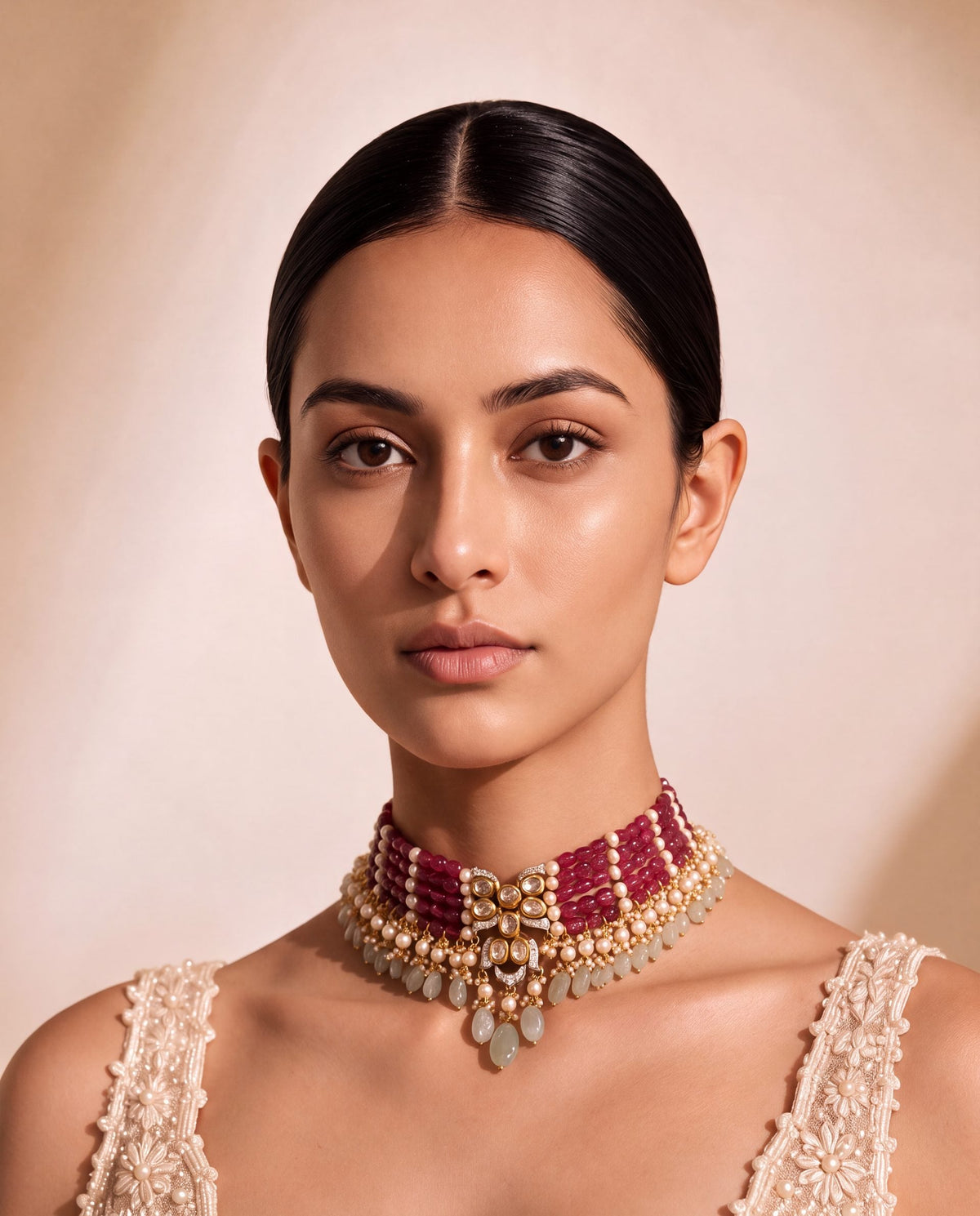 Vishaya Polki And Diamond Bead Choker