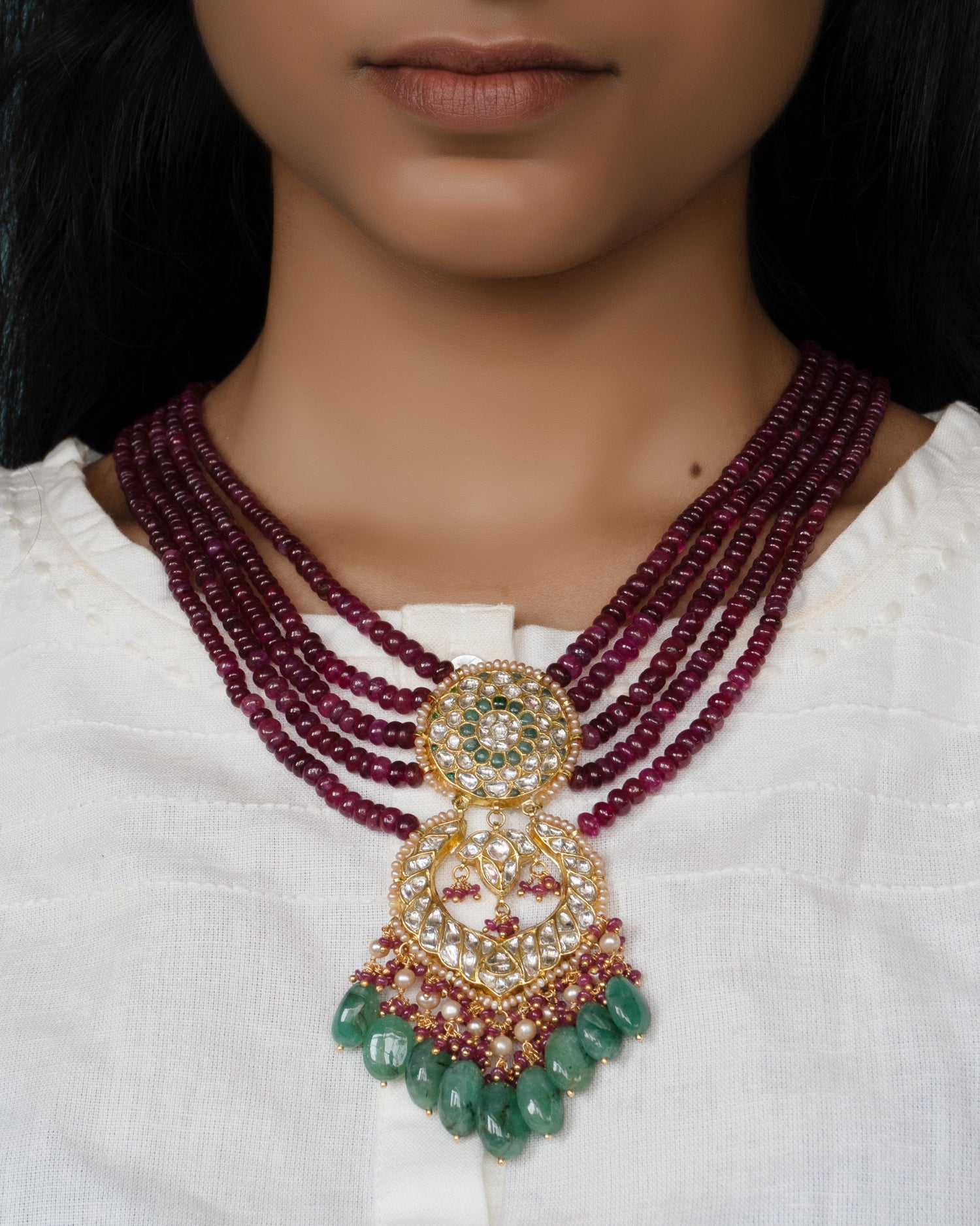 Julekha Bead Pendant And Aakifa Chandbalis Polki Set