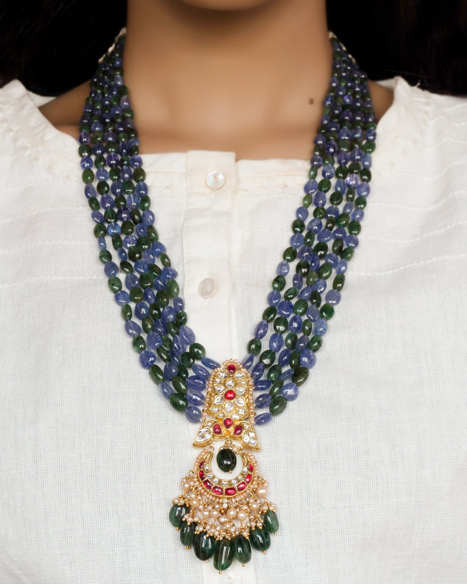 Yasha Bead Pendant And Lamicha Chandbalis Polki Set