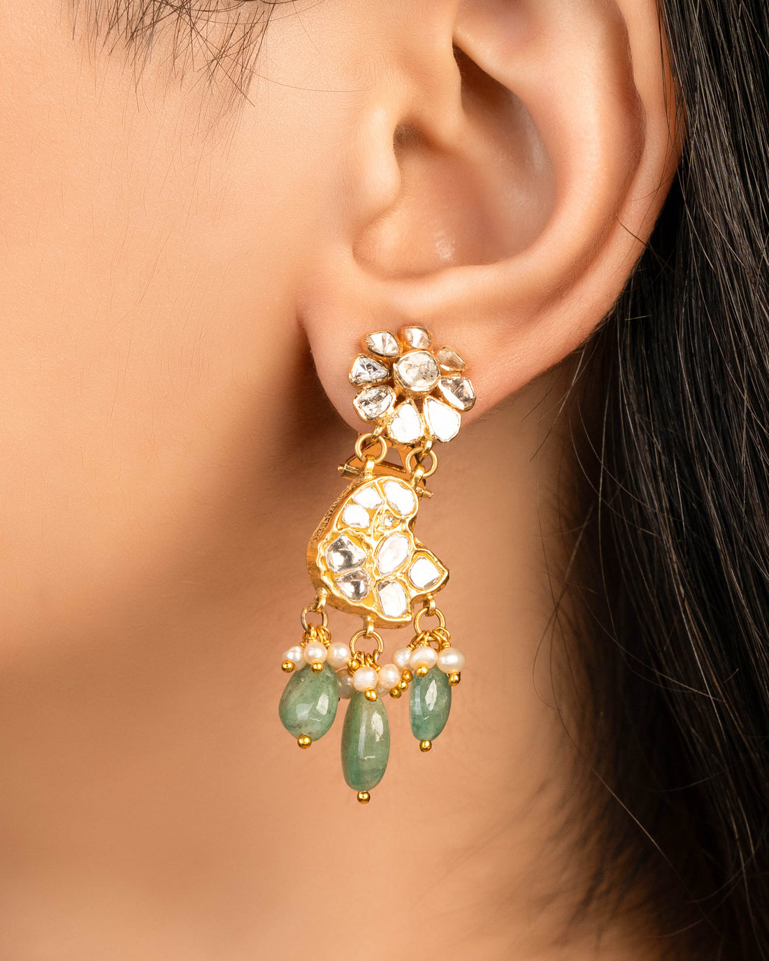 Tonia Necklace And Tanvi Long Earrings Polki Set