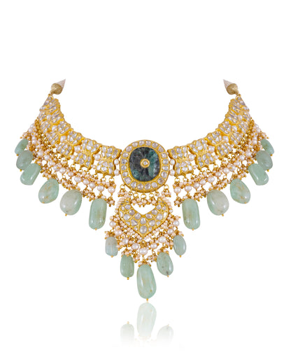 Shehnaz Necklace And Disha Chandbalis Polki Set