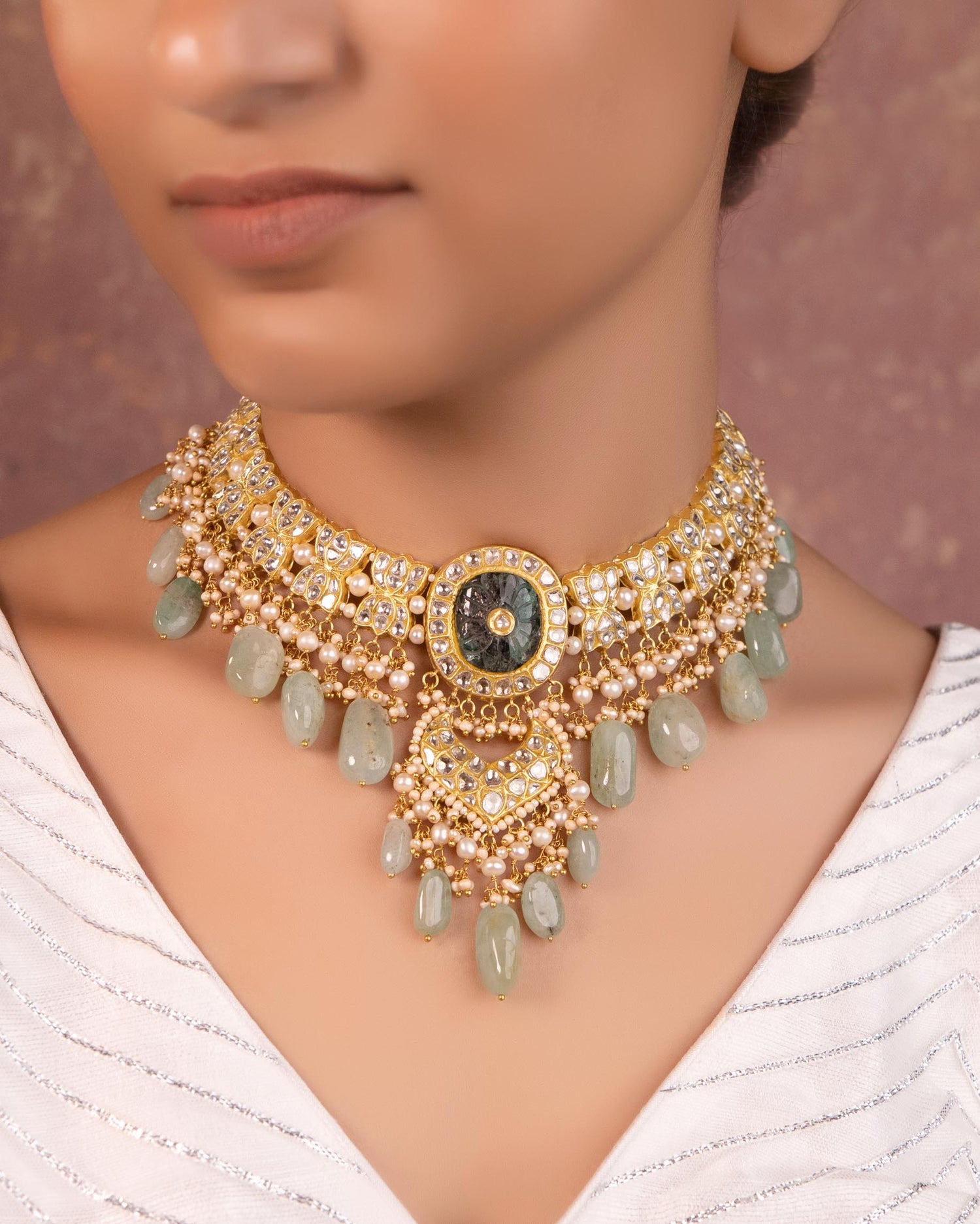 Shehnaz Necklace And Disha Chandbalis Polki Set