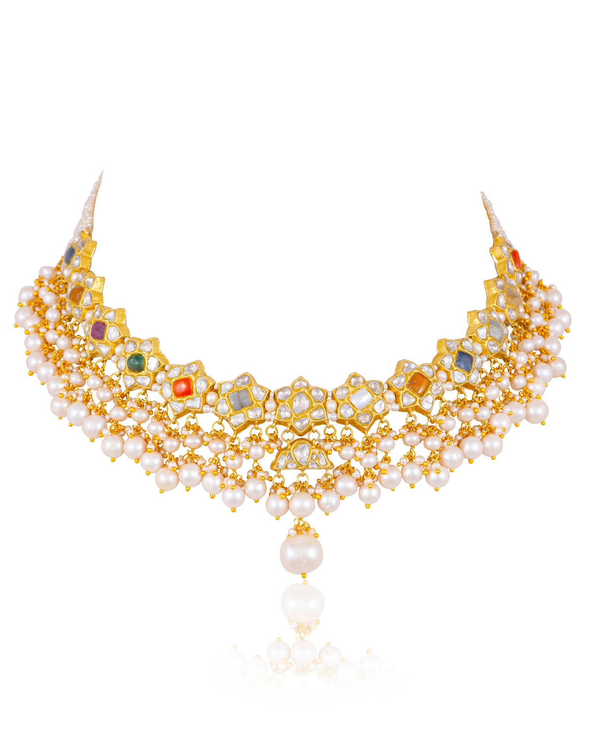 Trupti Necklace And Deniya Long Earrings Polki Set