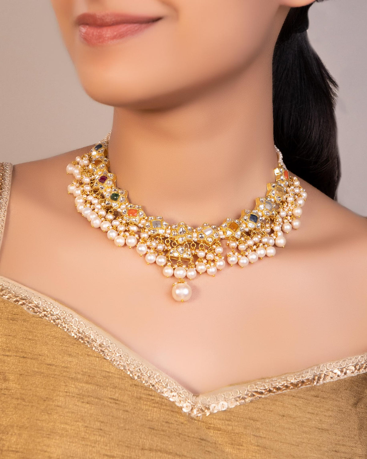 Trupti Necklace And Deniya Long Earrings Polki Set