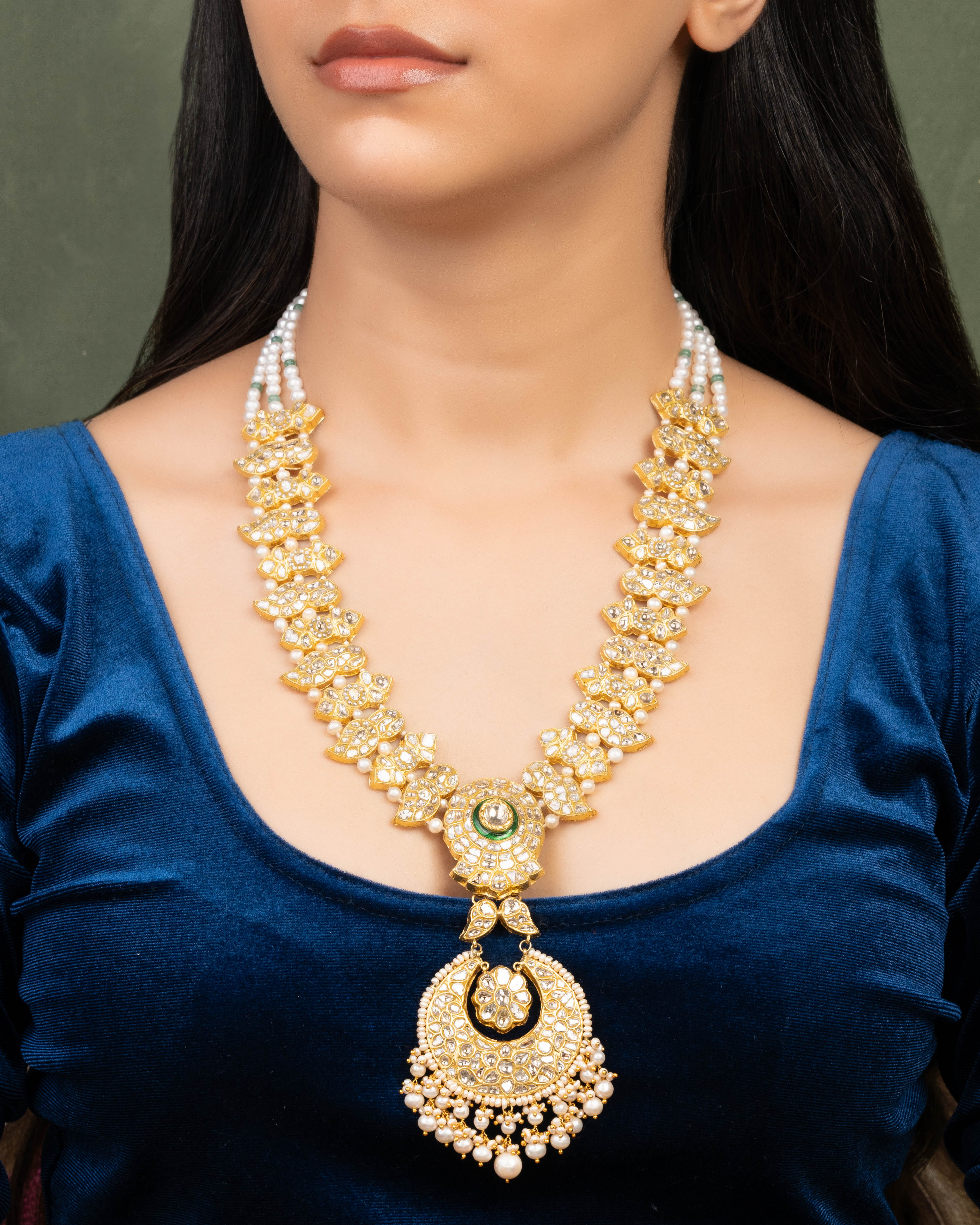 Mariam Bead Choker And Dhanvi Long Necklace Polki Set