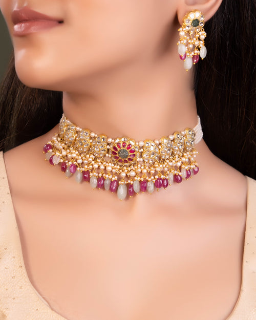 Trishika Choker And Nishat Tops Polki Set