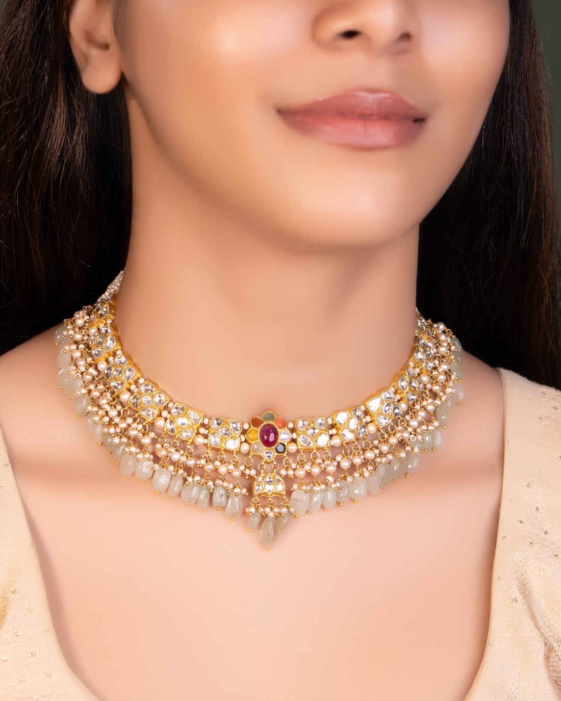 Zeeshani Necklace And Mehek Tops Polki Set