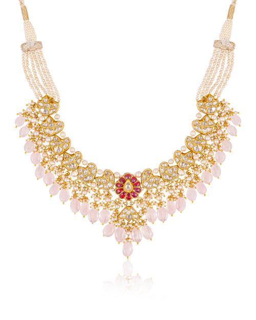 Niyati Necklace And Nitu Long Earrings Polki Set