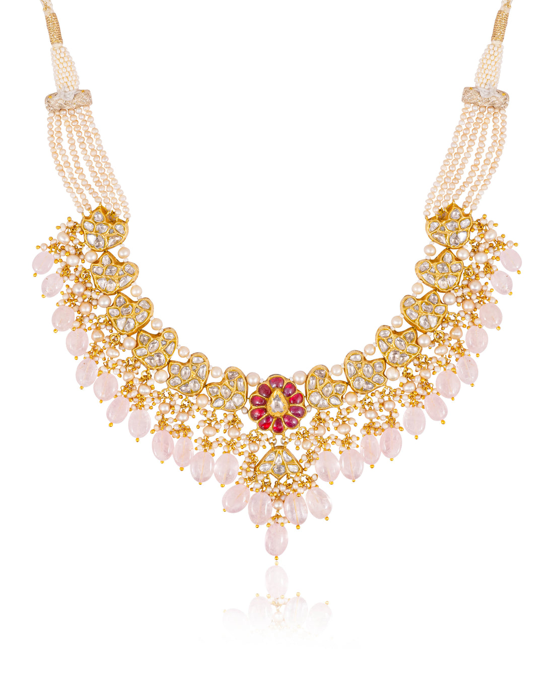 Niyati Necklace And Nitu Long Earrings Polki Set