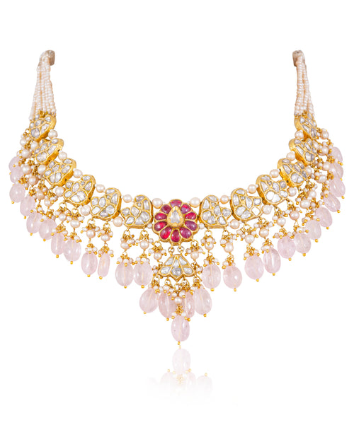 Niyati Necklace And Nitu Long Earrings Polki Set
