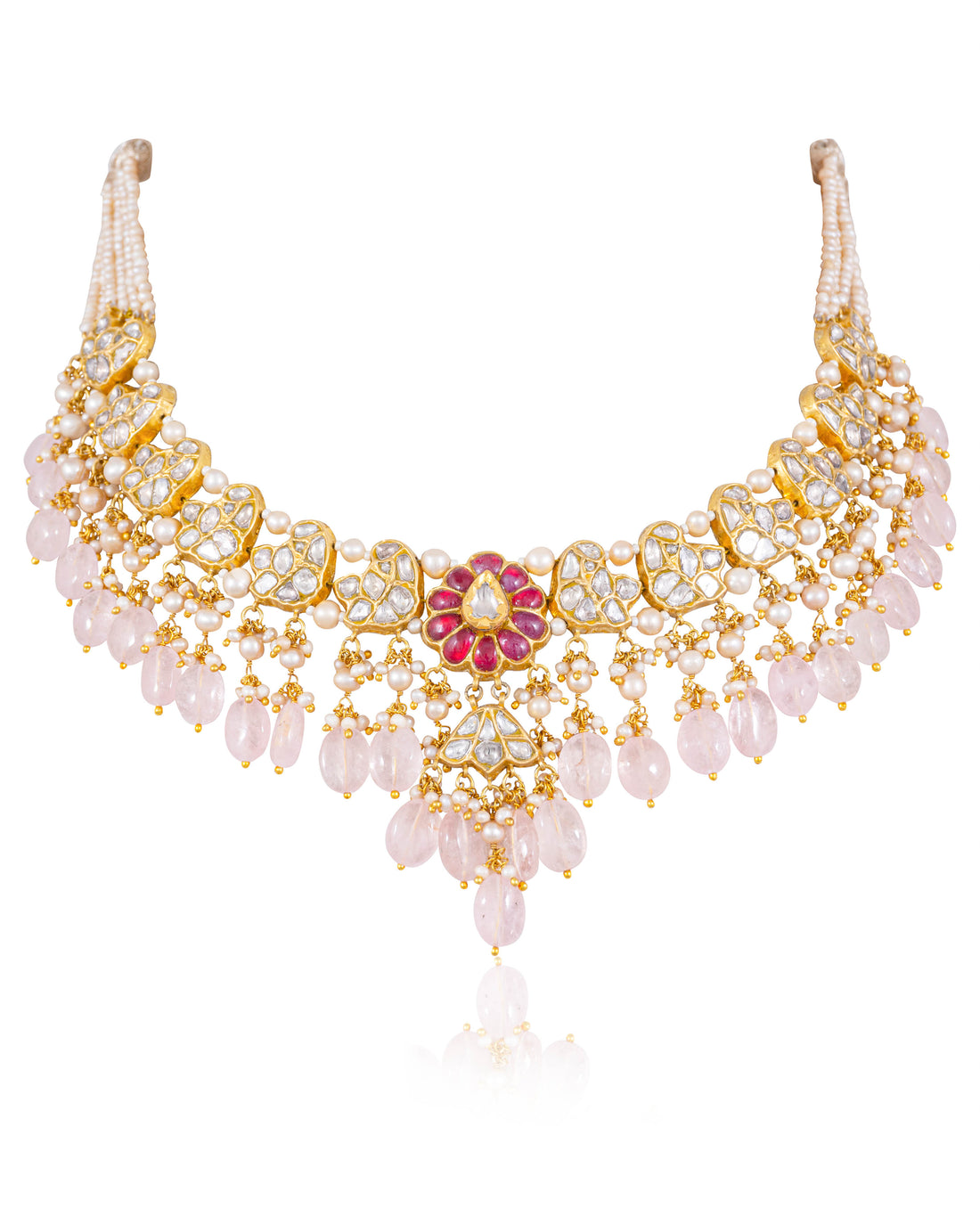 Niyati Necklace And Nitu Long Earrings Polki Set