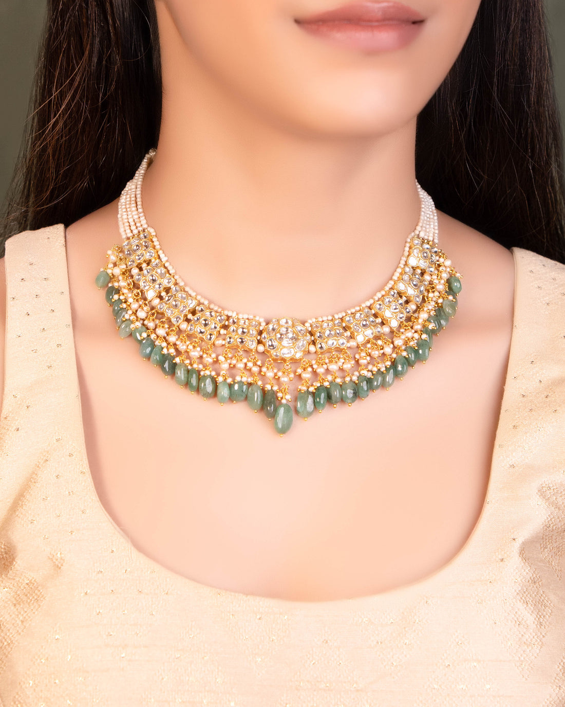 Simone Necklace And Kinza Tops Polki Set