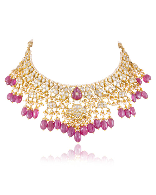 Aanam Necklace And Rekha Chandbalis Polki Set