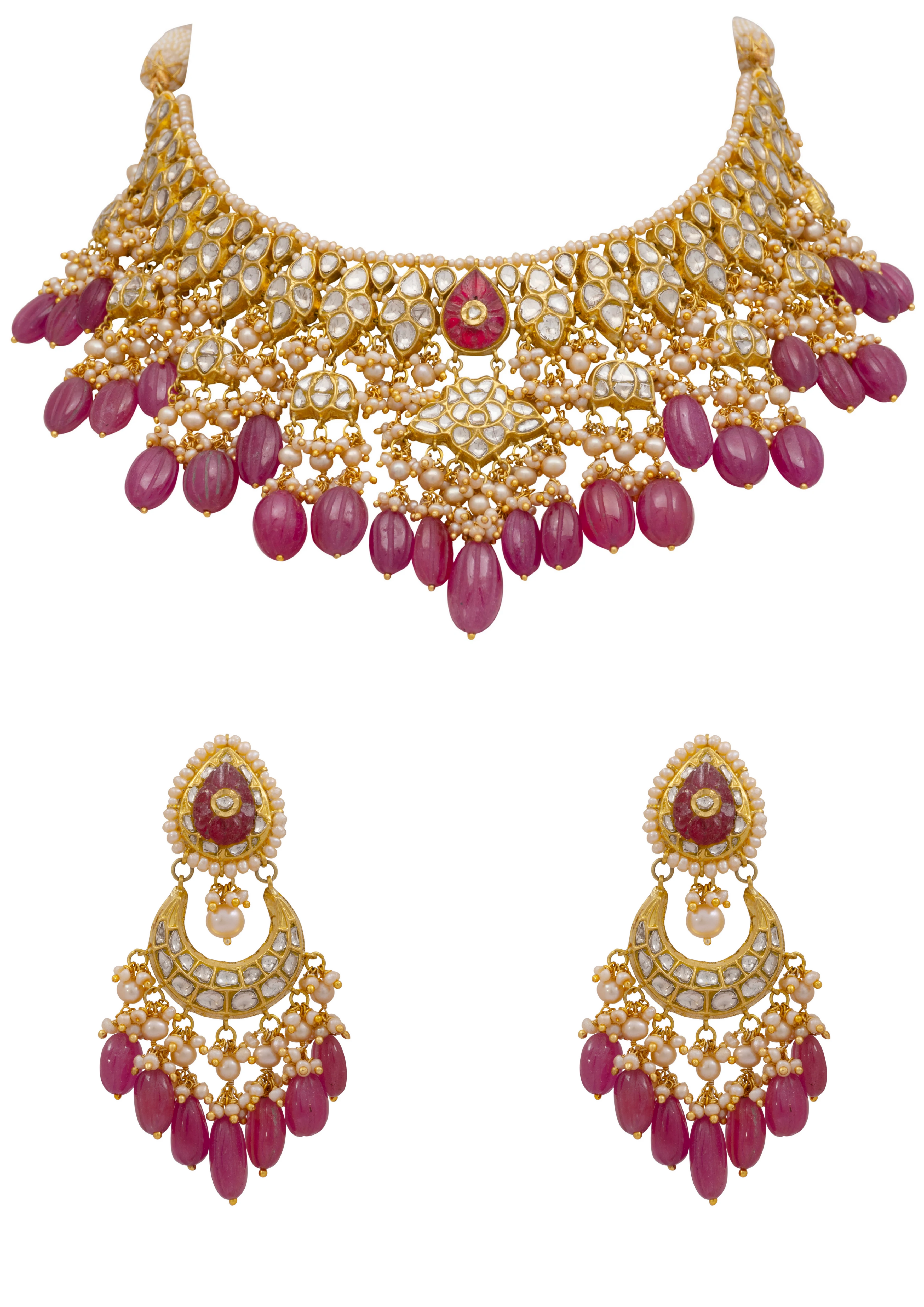 Aanam Necklace and Janki Chandbalis Polki Set